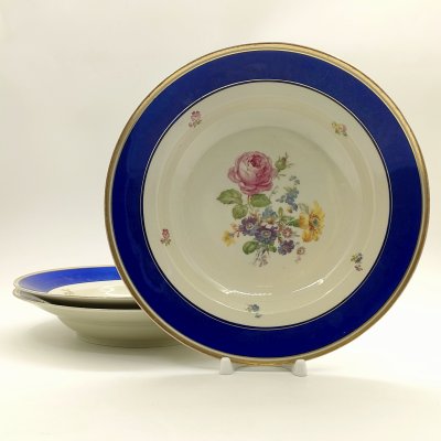 купить Набор из 3-х суповых тарелок, украшенных мейсенским букетом, фарфор, деколь, крытье, золочение, Reichenbach (Райхенбах), Германия, 1918-1940 гг.