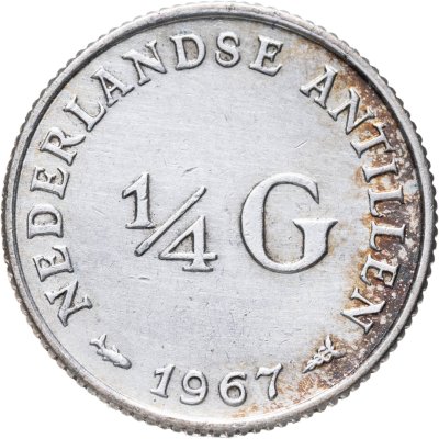 купить Нидерландские Антильские острова 1/4 гульдена (gulden) 1967 Метка "Рыба" после даты