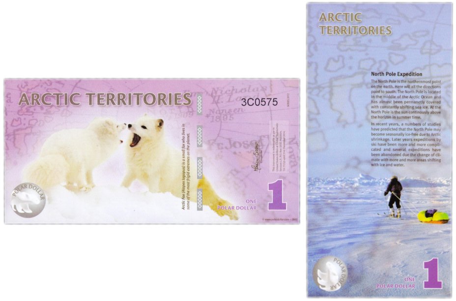 купить Сувенирная банкнота Арктические территории 1 доллар 2012
