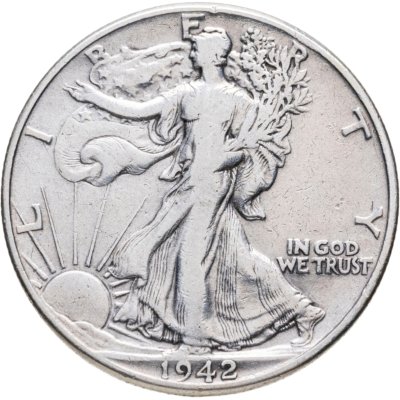 купить США 50 центов (1/2 доллара, half dollar) 1942 Walking Liberty Half Dollar Без отметки монетного двора
