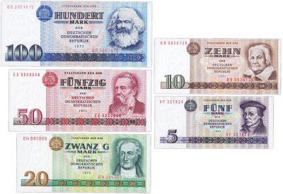 купить Набор Германия (ГДР) 5,10,20,50 и 100 марок 1971-1975 годов (Pick 27- 31)