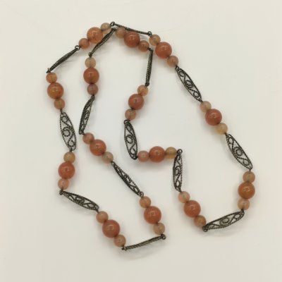 купить Бусы винтажные с ажурными звеньями, натуральный камень, металл, скань, СССР, 1970-1990 гг.