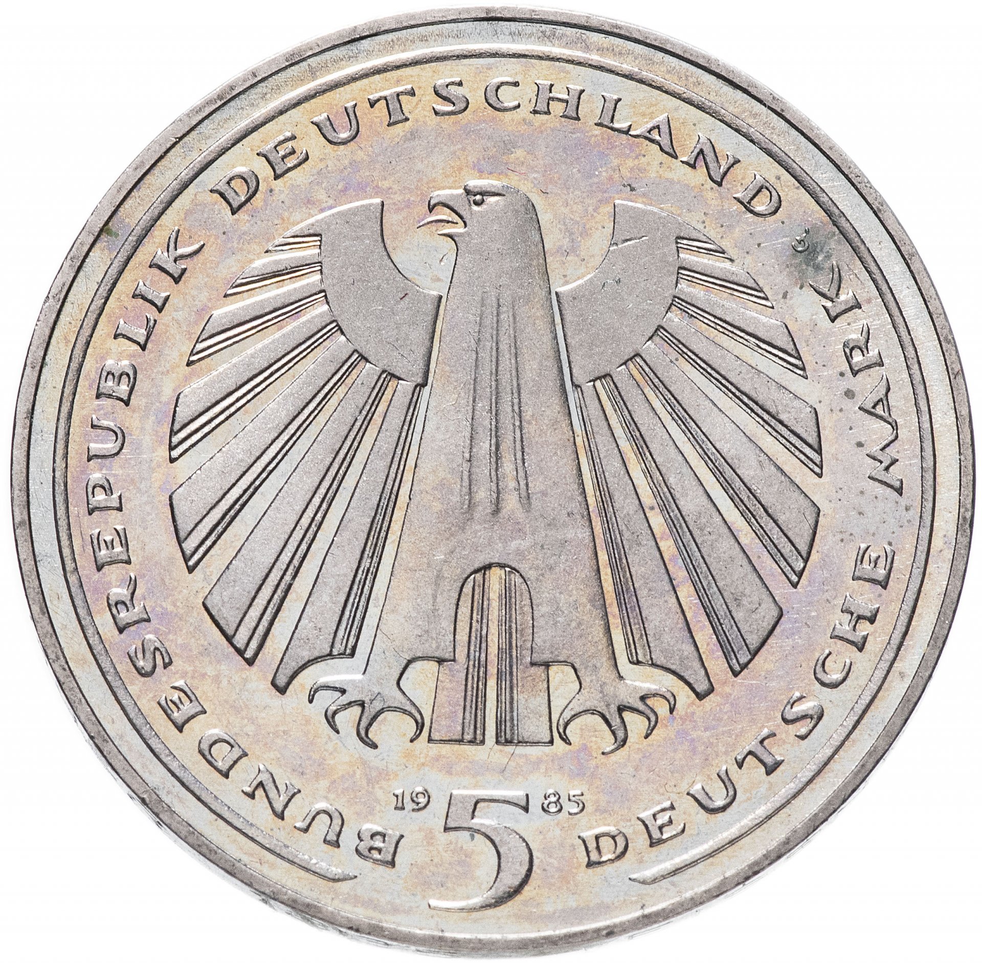 Germany 1985. Германия 5 марок, 1985 150 лет железной дороге Германии. 5 Марок 1985 года g — Германия. Монета 5 марок. Монеты Германии 5 марок.