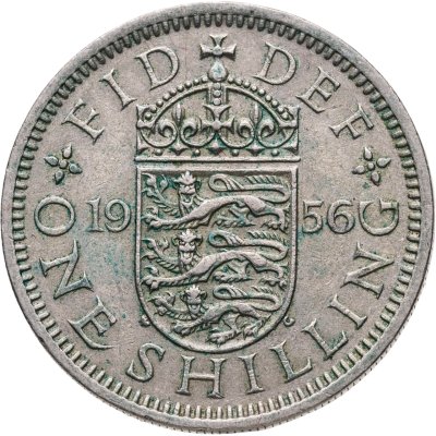 купить Великобритания 1 шиллинг (shilling) 1956, Английский герб - 3 льва внутри коронованного щита