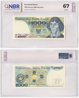 купить Польша 1000 злотых 1982 в слабе NBR UNC 67