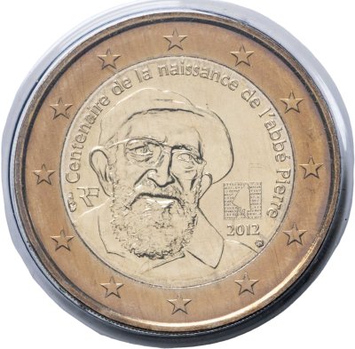 купить Франция 2 евро 2012 "100 лет со дня рождения Аббата Пьера" официальный блистер