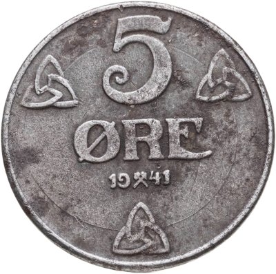 купить Норвегия 5 эре (ore) 1941 Железо /серый цвет/