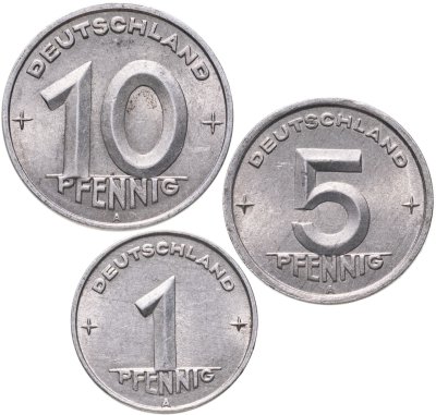 купить Германия (ГДР), набор из 3 монет 1949 A, Отметка монетного двора: "A" - Берлин