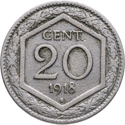 Купить Италия 20 чентезимо (centesimi) 1918   Гладкий гурт