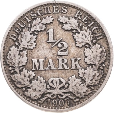 купить Германия 1/2 марки 1907, знак монетного двора: "А" - Берлин