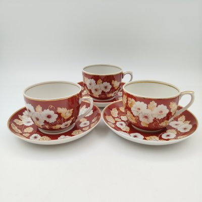 купить Набор из 3-х чайных пар "Луноцвет", фарфор, крытье, роспись, золочение, Дмитровский фарфоровый завод (ДФЗ Вербилки), СССР, 1940-1954 гг.