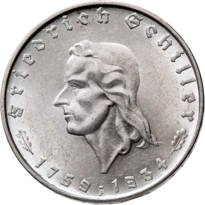 купить Германия, Третий рейх 2 рейхсмарки (reichsmark) 1934 "175 лет со дня рождения Фридриха Шиллера"
