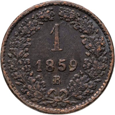 купить Австрия 1 крейцер (kreuzer) 1859, знак монетного двора "B" - Кремница