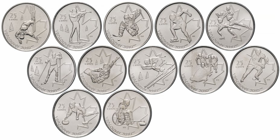 купить Канада полный набор из 12 монет 25 центов (квотер) 2007-2010 "Олимпиада в Ванкувере"