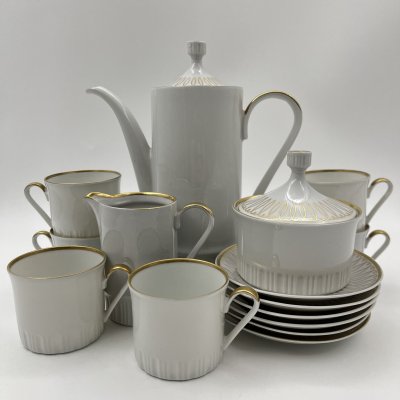 купить Сервиз кофейный с лаконичным декором, на 6 персон (15 предметов), фарфор, золочение, Volkstedt Beyer & Bock, Германия, 1948-1968 гг.
