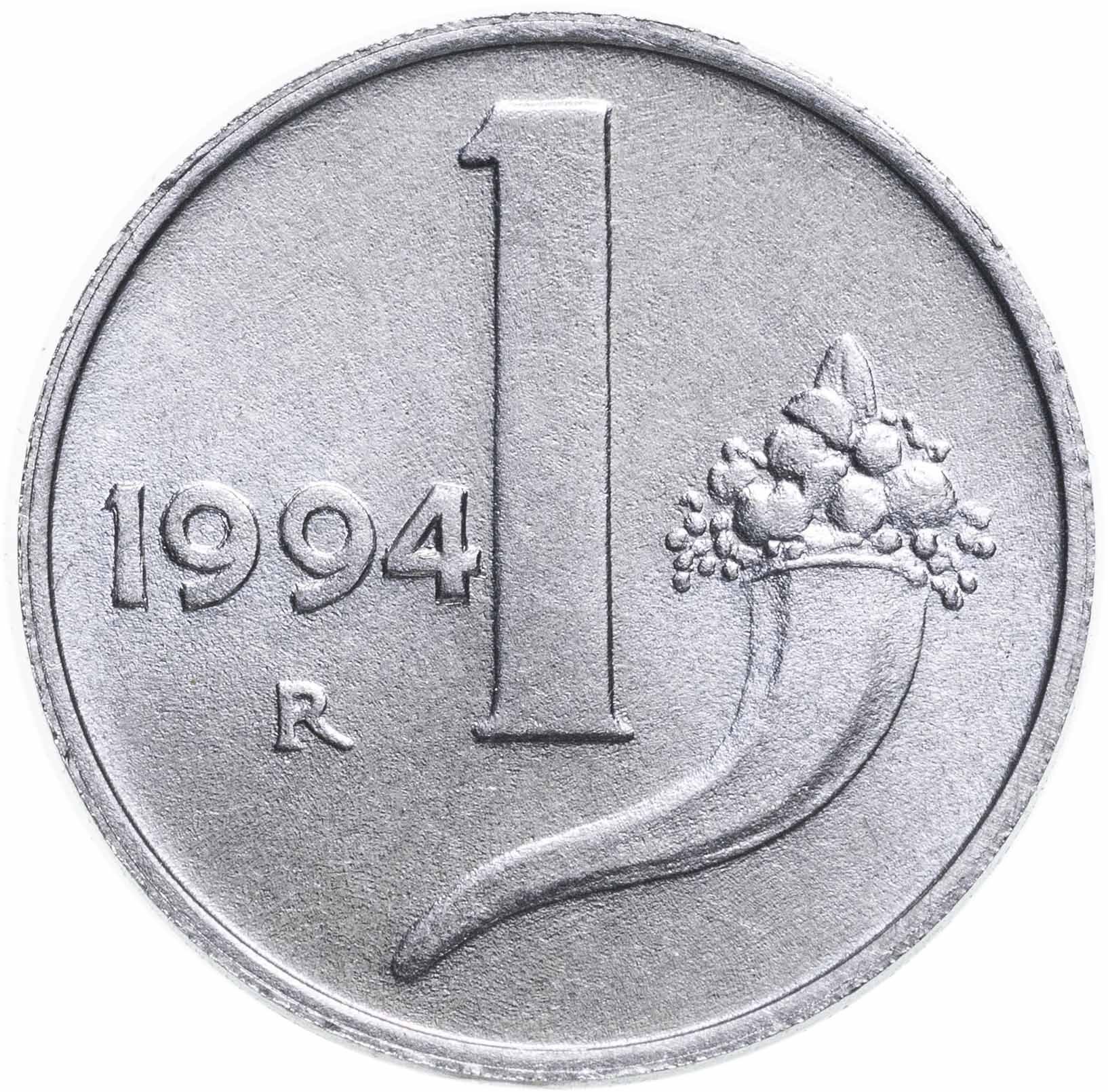 Монета Италия 1 лира 1994 стоимостью 396 руб.
