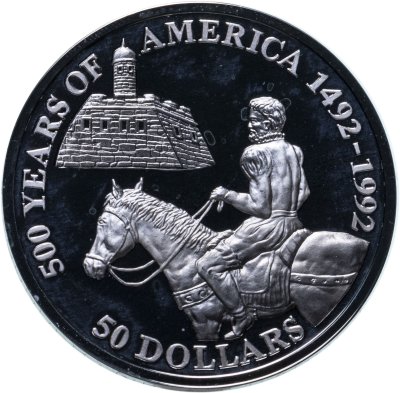 Купить Острова Кука 50 долларов 1992 500 лет открытию Америки - Педро Менендес де Авилес