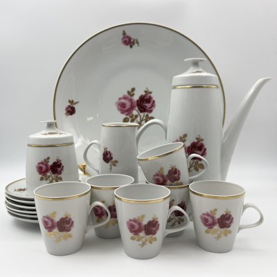 купить Сервиз кофейный с декором в виде роз на 6 персон (16 предметов), фарфор, деколь, золочение, Lichte Porzellan (Лихте), ГДР, 1976-1991 гг.
