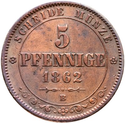 купить Германия (Саксония) 5 пфеннигов (pfennig) 1862