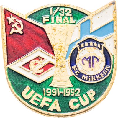 купить Значок Спартак ( Москва ) - Миккели ( Финляндия ) Кубок УЕФА 1/32 финала 1991 - 1992 (Разновидность случайная )