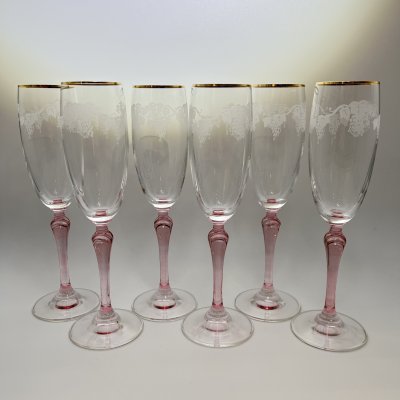 купить Набор из 6 бокалов (фужеров) для шампанского с декором в виде виноградной лозы, стекло, золочение, Европа, 2000-2010 гг.