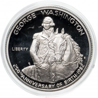 купить США 50 центов (1/2 доллара, half dollar) 1982 S Proof 250 лет со дня рождения Джорджа Вашингтона знак монетного двора "S" - Сан-Франциско в футляре