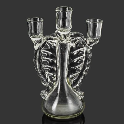 купить Подсвечник на 3 свечи, автор Мери Евгения Андреевна/Мациевский Я. Г., стекло, гутная техника, налепы, Львовская керамико-скульптурная фабрика (ЛКСФ), СССР, 1970-1990 гг.