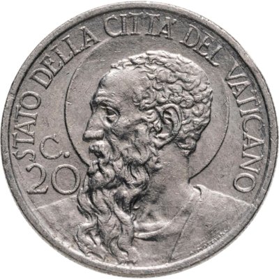 купить Ватикан 20 чентезимо (centesimi) 1934