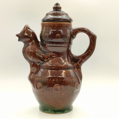 купить Кувшин, декорированный фигурой птицы, автор Н.К. Насонова, керамика, глазурь, Скопинская керамика, СССР, 1970-1990 гг.