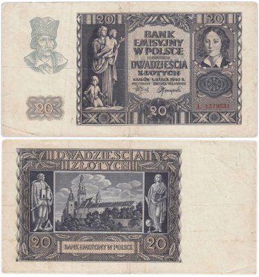 купить Польша 20 злотых 1940 год