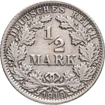 купить Германия 1/2 марки (mark) 1919 A знак монетного двора: "A" - Берлин