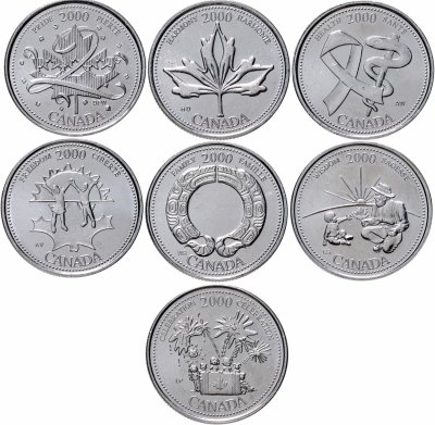 купить Канада набор монет 25 центов 2000 серия "Миллениум" (7 монет)