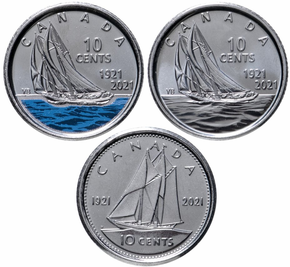 купить Канада набор из 3 монет 10 центов 2021 "100 лет шхуне Bluenose"