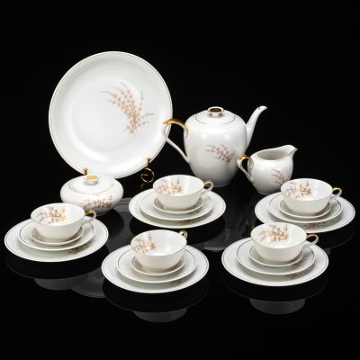 купить Сервиз чайный с растительным декором на 5 персон (24 предмета), фарфор, роспись, золочение, Volkstedt Beyer & Bock, ГДР, 1960-1980 гг.