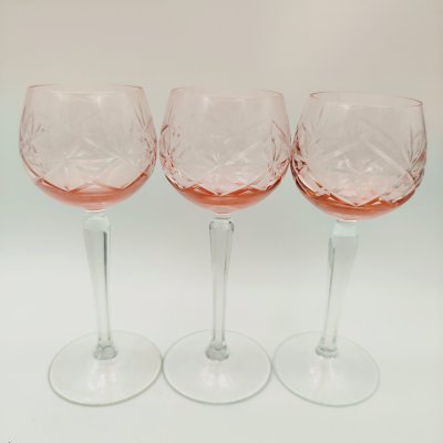 купить Набор из 3 бокалов розового цвета со звездчатым декором, хрусталь, алмазная грань, Германия, 1960-1990 гг.