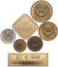 Купить СССР набор 1, 2, 3, 5 и 10 копеек 1974 (5 монет + жетон и шильдик 1974)