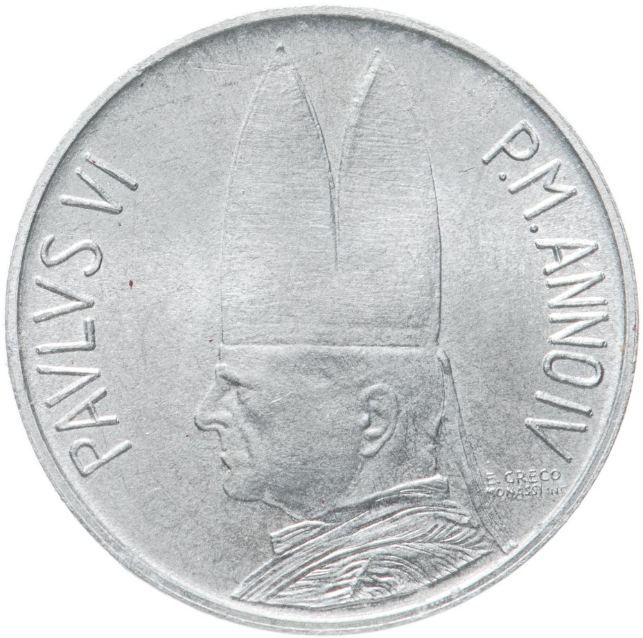 Монета Ватикан 5 лир (lire) 1966 стоимостью 350 руб.