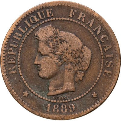 купить Франция 5 сантимов (centimes) 1889