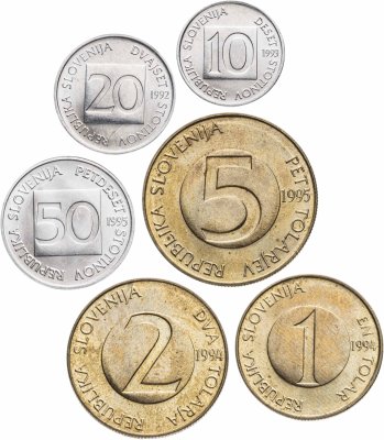 купить Словения, набор из 6 монет - 10, 20, 50 стотинов + 1, 2, 5 толаров 1992-2002