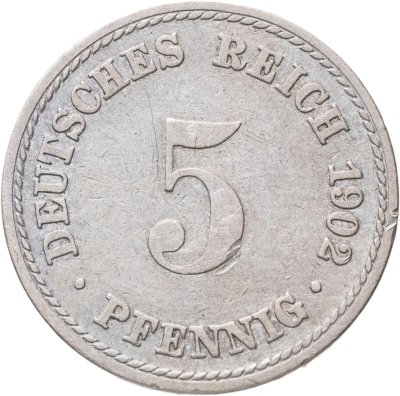купить Германия 5 пфеннигов (pfennig) 1902 A знак монетного двора: "A" - Берлин