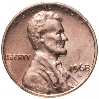 купить США 1 цент 1968 D, знак монетного двора "D" - Денвер