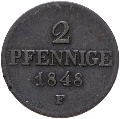 купить Германия, Саксония 2 пфеннига 1848 F