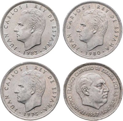 купить Испания набор монет номиналом 25 песет 1957-1983 (4 штуки)