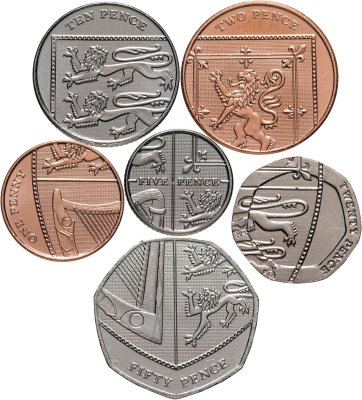 купить Великобритания набор из 6 монет 2016-2021 1 пенни и 2, 5, 10, 20, 50 пенсов "Щит королевского герба"