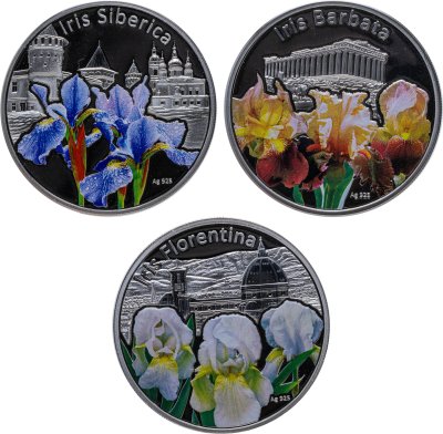 купить Ниуэ 1 доллар 2012 набор из 3-х монет Proof "Цветы - Ирисы" в упаковке с сертификатом