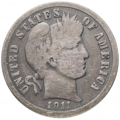Купить США 10 центов (дайм, one dime) 1911  Barber Dime Без отметки монетного двора
