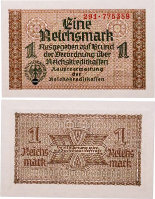 купить Германия 1 рейхсмарка (reichsmark) 1940-1945 "Немецкие оккупационные территории"