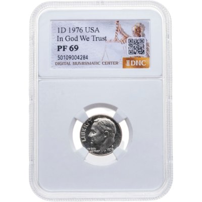 купить США 10 центов (one dime) 1976 "Roosevelt Dime" в слабе DNC PF69
