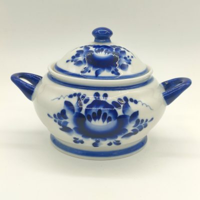 купить Сахарница (ёмкость для хранения) с цветочным декором, фарфор, роспись, Гжельский фарфоровый завод, Россия, 1990-2015 гг.