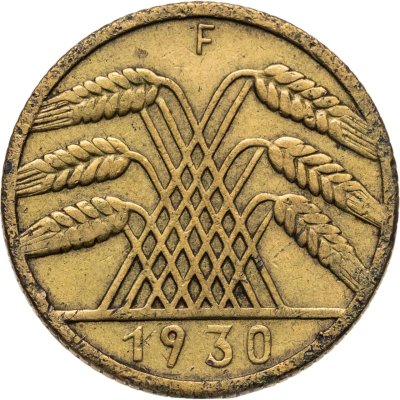 купить Германия 10 рейхспфеннигов (reichspfennig) 1930 F знак монетного двора "F" — Штутгарт